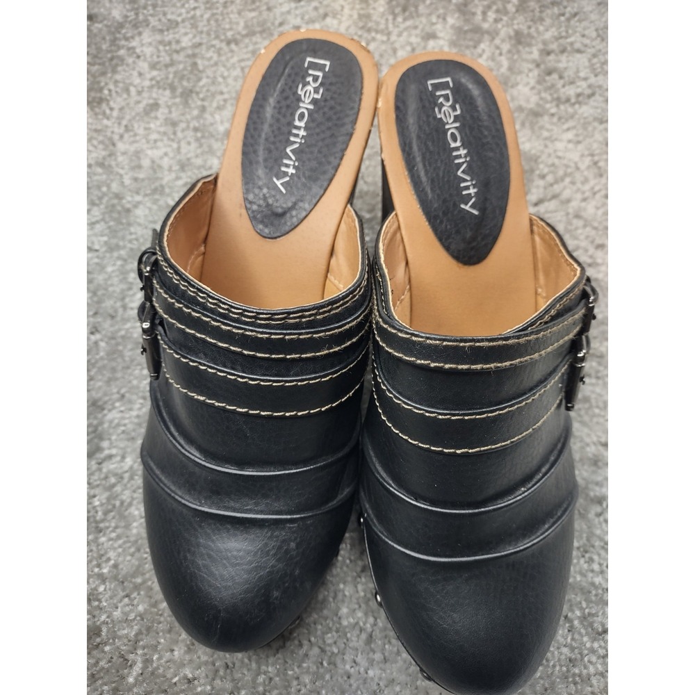 Relativity Y2K 90s Womens 9.5‎ Black Studded Buckle Platform Clogs Goth Punk